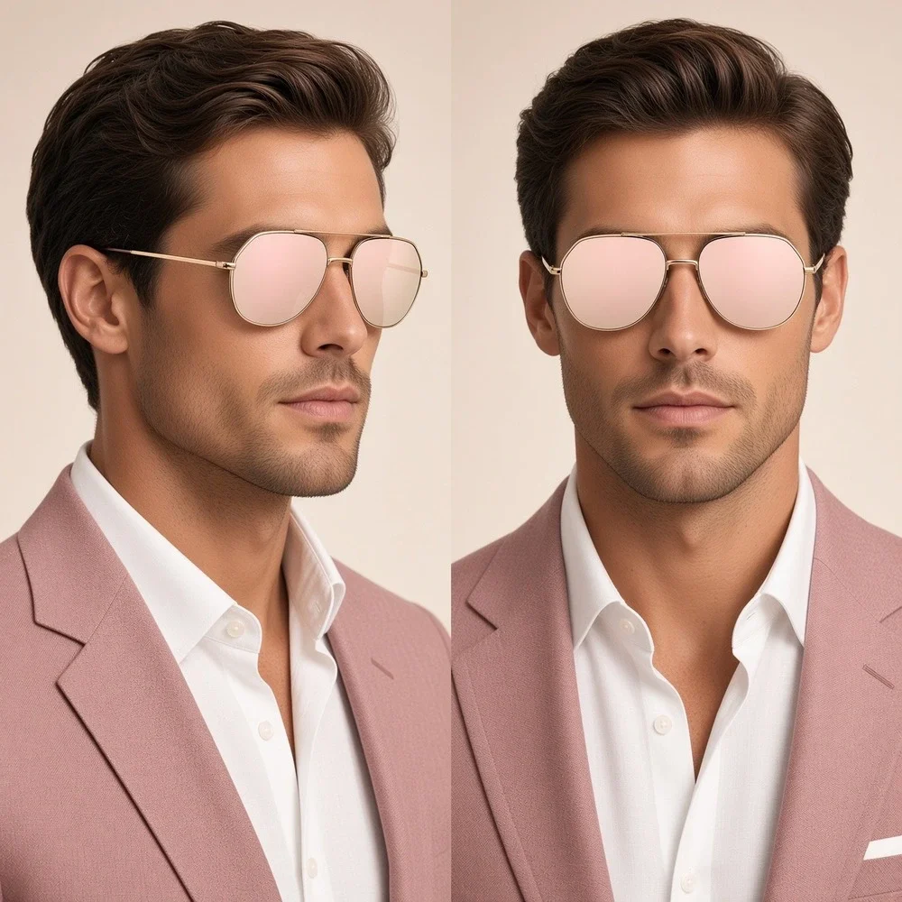 Mens  Festival, Luxury, Streetwear Gold Pink Reflective Sunglasses Hip Hop Fancy